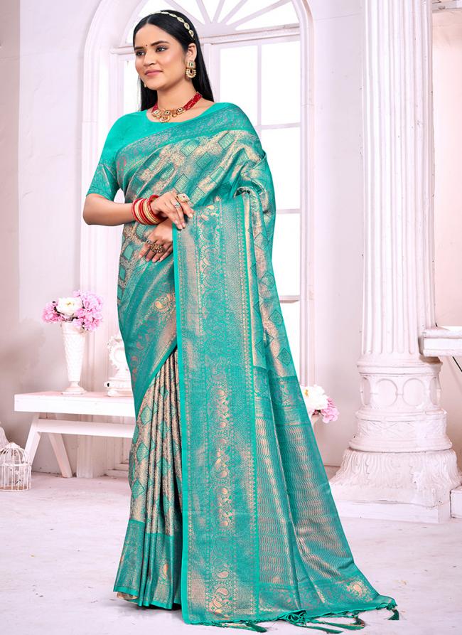 Silk Sky Blue Festival Wear Weaving Saree